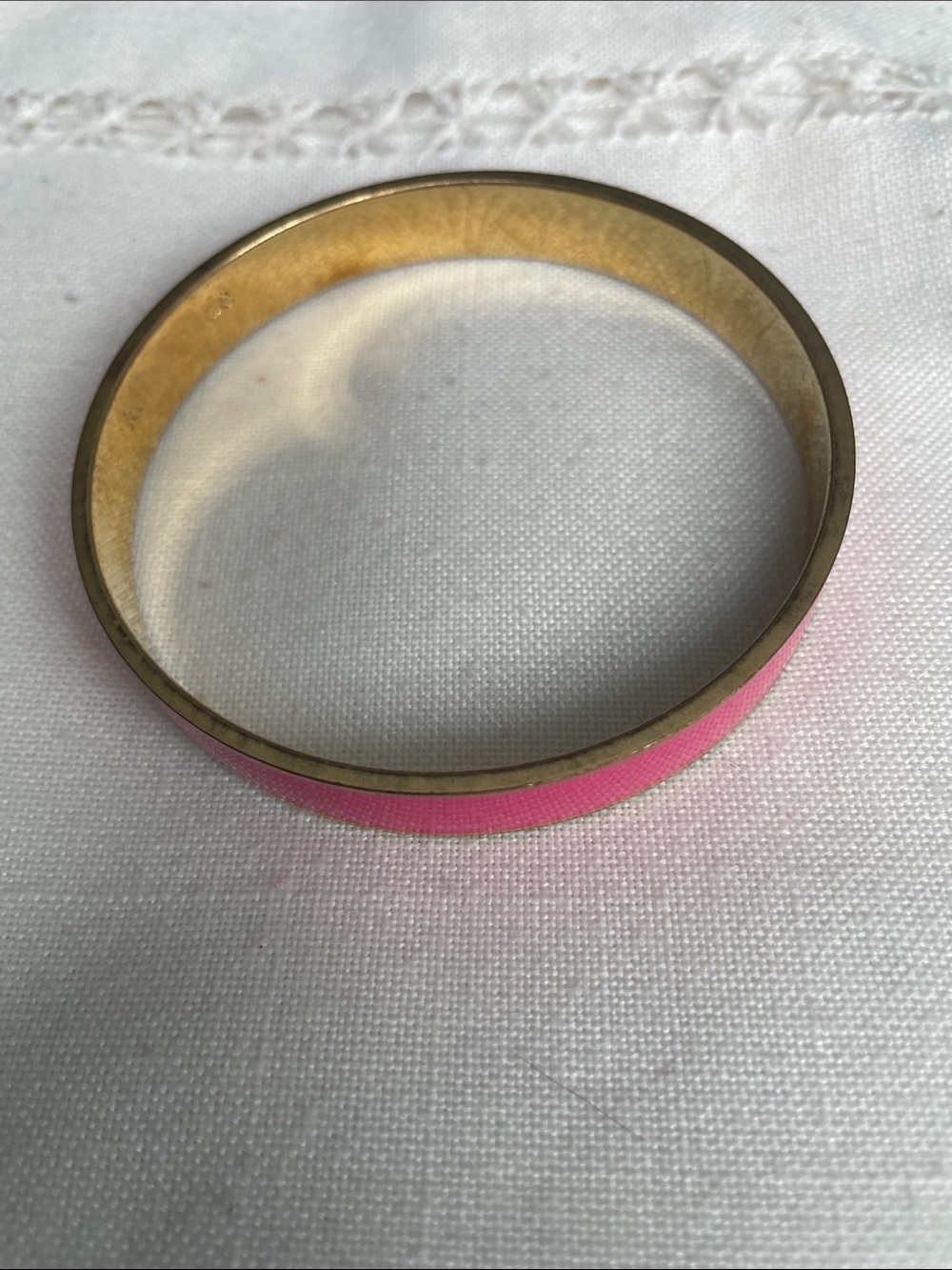 Kate Spade Gold-Tone Pink Enamel Bangle Bracelet Some Scratches on Rim